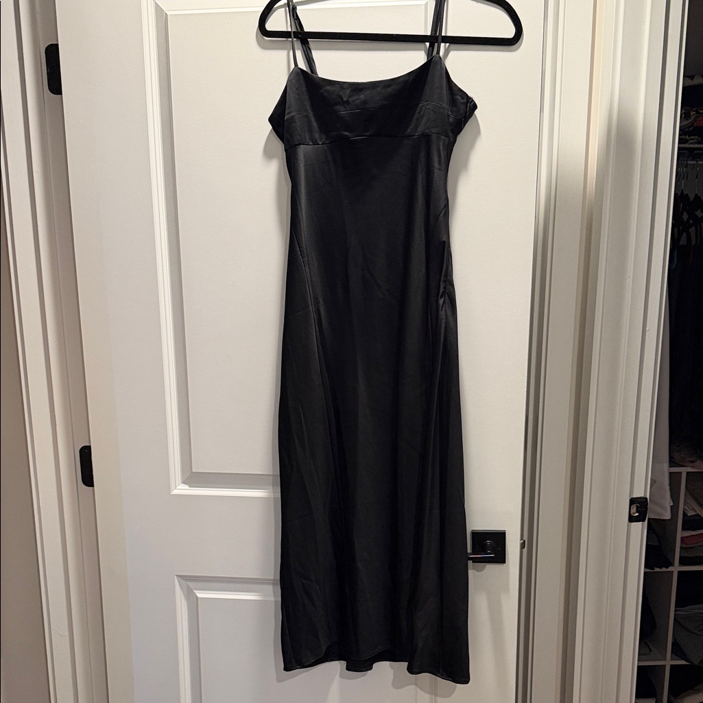 H&M Black Spaghetti Satin Strap Midi Dress